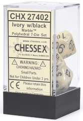 Chessex Dice: 7 Set Polyhedral Marble Ivory Black CHX27402